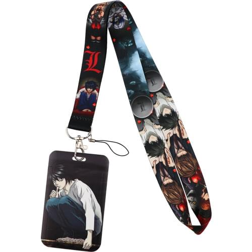 JF888 Anime Note New Cartoon Name Card Holder with Lanyard Neck Strap Card Bus ID Holder Keychain Cosplay Accessory Gift