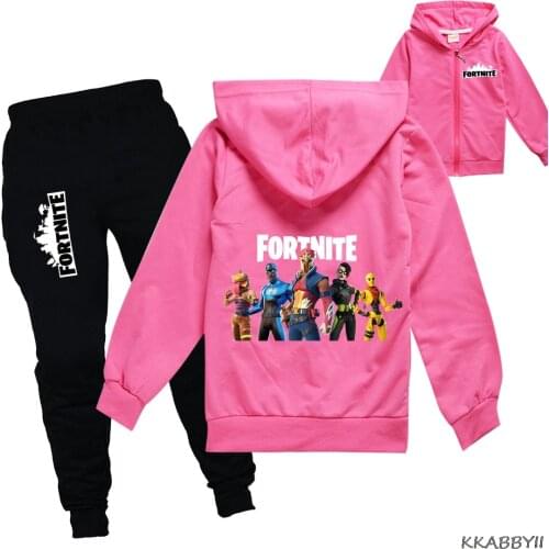 Fortnite Zipper Cardigan + Pantsuit Boys Long Sleeve Sweatshirt Teenage Kids Girls Clothing