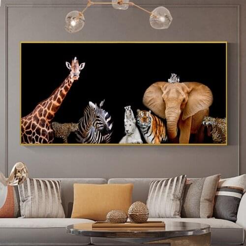 Funy Animal Canvas Painting Giraffe Zebra Elephant Wall Art Posters Prints Pictures Modern Aisle for Living Room Home Decoration