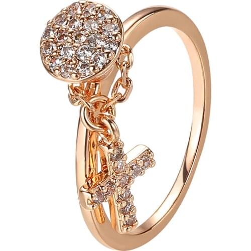 Kfvanfi Gold White Rose Gold CZ Stone Dainty Cross Charm Round Ring
