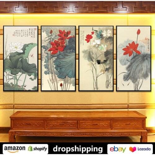 Chinese Classical Plant Flower posters prints canvas paintings wall art for living room decor for bedroom aesthetic Artwork