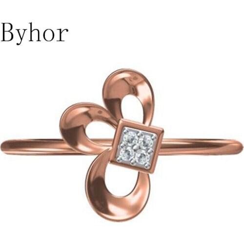 Byhor Solid 14K White+Rose Gold 0.032ct H/SI Full Cut Natural Diamonds ring Women Fine Jewelry Trendy Wedding Band кольцo кольцa