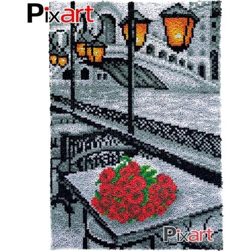 Latch Hook Rug Venice Roses Crocheting Wall Tapestry Kits DIY Carpet Rug Chunky Yarn Needlework Knitted Floor Mat Hobby & Crafts