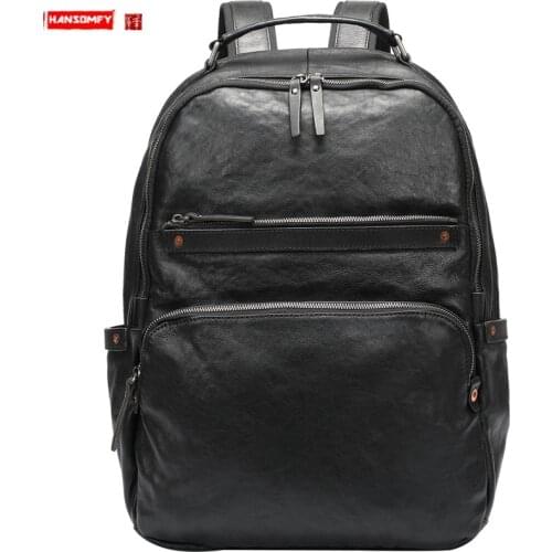 Leather backpack mens first layer leather computer bag school bag tide large-capacity handmade retro wild street backpacks