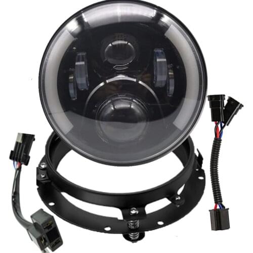7'' Inch Round LED Headlight High Low Beam DRL Halo Turn Signal Lights Motorcycle Headlamp 7'' Bracket Ring for Harley