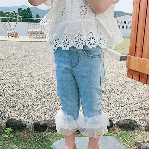 Summer Girl loose solid color all-match jeans baby girls fashion soft denim pants