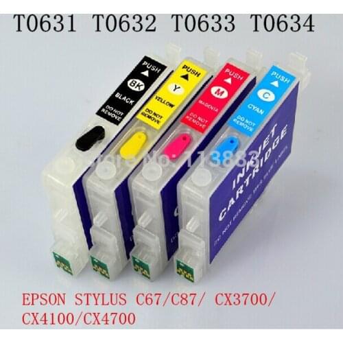 4 color T0631- T0634 Refillable ink cartridge for EPSON STYLUS C67/C87/ CX3700/CX4100/CX4700 Printers Auto reset chip