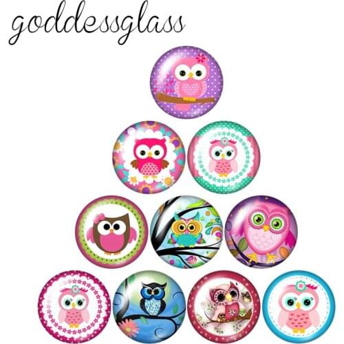 Fashion Lovely Owl10pcs 12mm/18mm/20mm/25mm Round photo glass cabochon demo flat back Making findings ZB0487