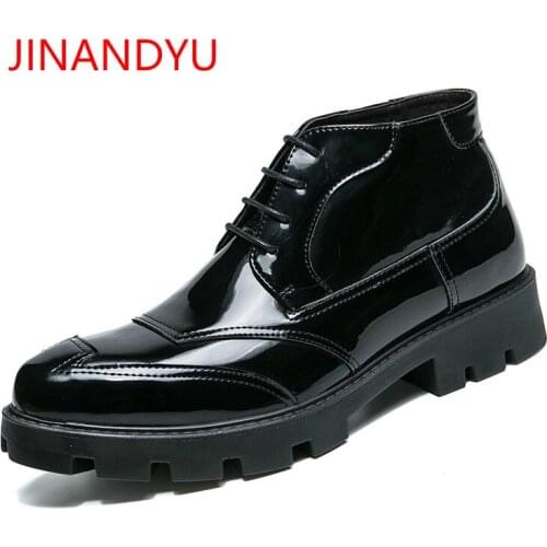 Height Increasing 6cm Leather Ankle Boots Men 2018 Autumn Winter Fashion Zip Shoes High Quality Bullock Carving Boots