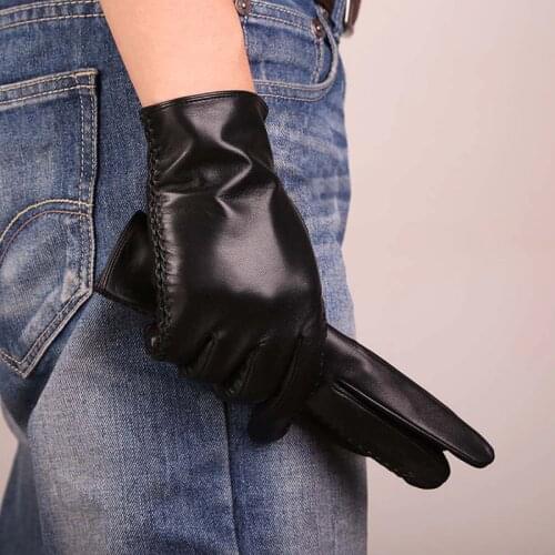 Male Genuine Leather Gloves Sheepskin Fashion Slim Wrist Leather Gloves Men Driving Winter Warm Gloves Mittens Free Shipping