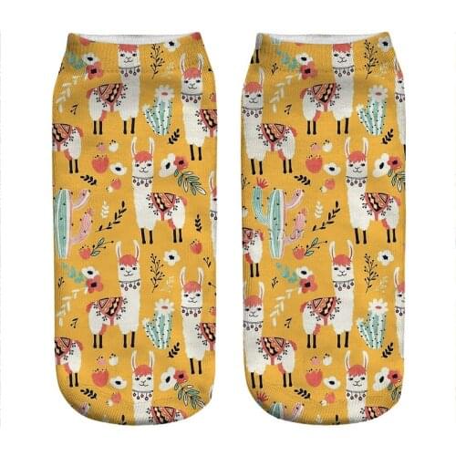 Womens socks kawaii White Llama with flowers Printed Socks Woman harajuku Happy Funny Novelty cute girl gift Socks for women