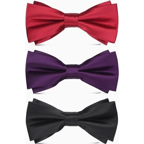 2020 Brand New Fashion Mens Bow Ties Double Fabric Solid Color Bowtie Banquet Ceremony Wedding Host Butterfly Tie with Gift Box