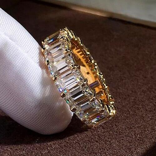 New Hip Hop Jewelry 5A Zircon Stone 925 Sterling Silver Yellow Gold Rings for Women Fashion Wedding Engagement Ring