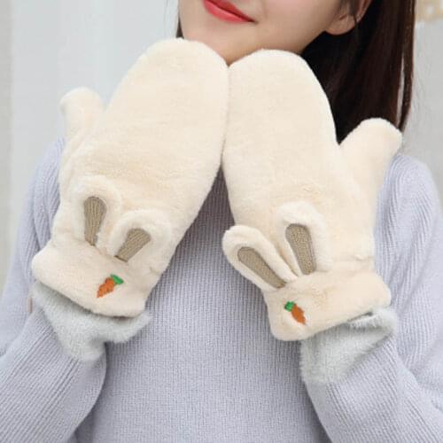 Woman winter warm gloves Plus velvet thicken Full Finger carrot Embroidery Plush Gloves lovely rabbit ears driving gloves E35