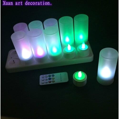 Christmas electronic candle color flame LED electronic candle lamp rechargeable remote control RGB tea wax plastic