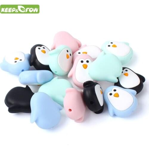 KEEP&GROW 50Pcs Rodents Penguin Baby Silicone Teether Beads Cartoon BPA Free DIY Teething Necklace Beads Silicone Teething Gifts