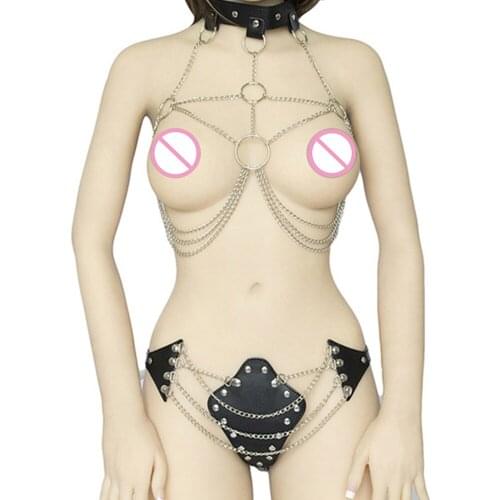 Sexy Chain Leather Bondage harness Porno lingerie bodysuit women night club body fetish lingerie Adult crotchless exotic apparel