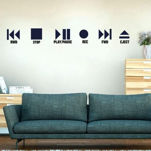 Modern Music Play Stop Button Cinema Game Wall Sticker Kids Room Playroom Music Push Wall Decal Classroom Vinyl Decor
