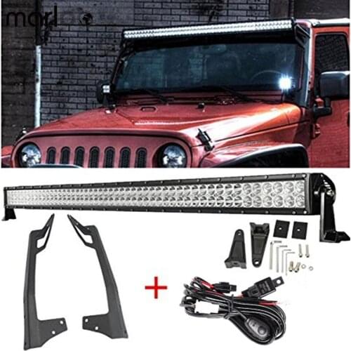 Marloo 52 Inch 300W Led Work Light Bar + Upper Windshield Mounting Bracket + Offroad Led Bar Wiring Set For 07-18 Jeep Wrangler