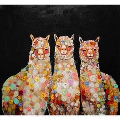 Handmade thick knife high quality Modern Abstract Fine Artwork Abstract animal alpaca Bedroom artwork Wall Oil Painting