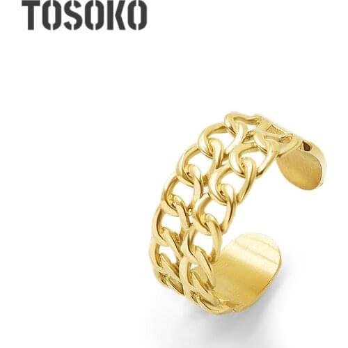 TOSOKO Stainless Steel Jewelry Double Chain Stitching Ring With Adjustable Opening For Female Index Finger Ring BSA155