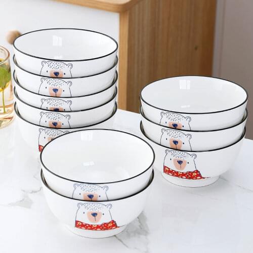 Creative Cute Bowl Kawaii White Cartoon Pattern Rice Soup Bowl Bear Modern Ceramic Soup Fruteros De Cocina Tableware ED50TW