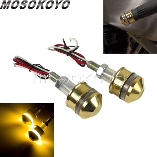 Brass LED 1" Handlebar Grip Bar End Turn Signal Light 25mm Amber Indicator Flasher for Cafe Racer Chopper Blinker
