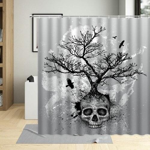 Halloween Shower Curtain Skulls Interesting Creative Sugar Skull Tree Flower Bird Pattern Bathroom Polyester Cloth Curtains Set