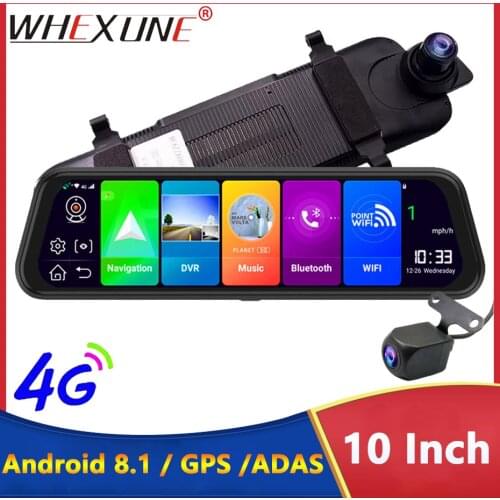 WHEXUNE 4G Android 8.1 Mirror DVR 2GB RAM 16GB ROM GPS Navi ADAS Car DVR Rear view Mirror 1080P Dash Cam Video Camera Recorder