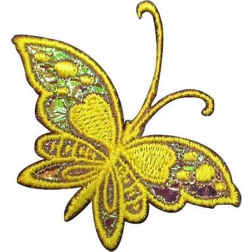Yellow Butterfly Embroidery Badge Made by Twill with Heat Cut Broder and Iron On Backing Accept Custom MOQ50pcs Free Shipping
