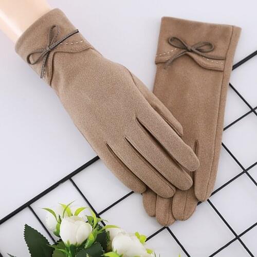 Female Gloves Womens Solid Color German Velvet Gloves With T-ouch Screen For Index Finger Mittens For Women Cotton Gloves