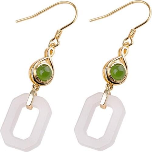 2019 Luxury Original Natural Jade Drop Earrings For Women Fashion 925 Sterling Silver Lady Earrings For Wedding Engagement Gift