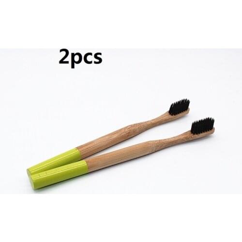 2 Pcs/Lots Black Head Bamboo Toothbrush Wholesale Environment Wooden brush Handle Black Soft Bristle Bamboo Toothbrush Oral Care