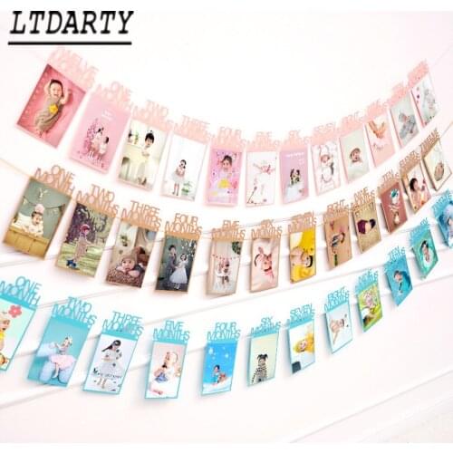 1-12 Month Baby Photo Frame Hanging Photo Banner Monthly Photo Wall Photo Frame for Baby Birthday Party Home Decoration