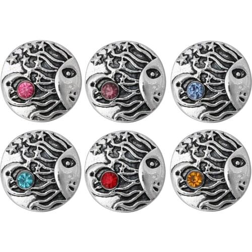 10pcs/lot New Arrival 12mm Snap Jewelry Rhinestone Sun Star Moon Round Mini Buttons Charms for 12mm Snap Earring DIY Accessories