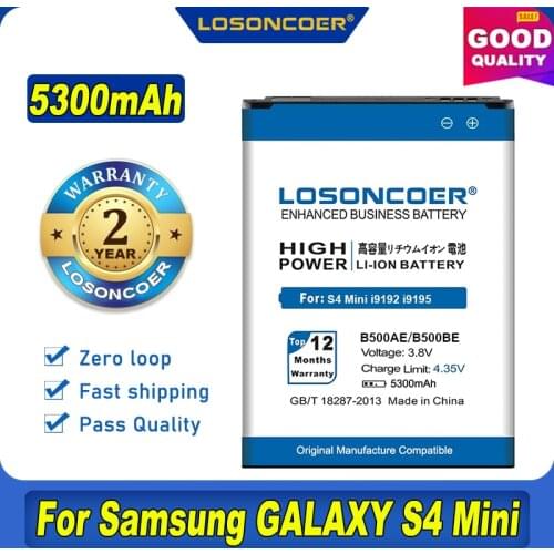 100% Original LOSONCOER 5300mAh B500AE B500BE Battery For Samsung S4 Mini Battery Mini S4 i9192 i9195 i9198 S4mini i9190 Battery