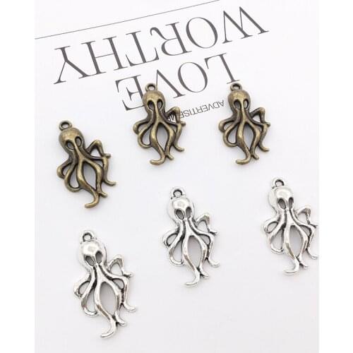 20Pcs Octopus Charms Pendants 18mm x 33mm DIY Jewelry Making Alloy Findings Accessory For Necklaces Earrings