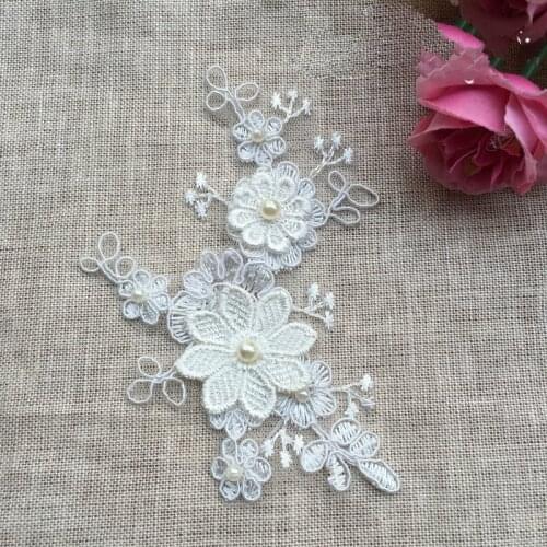 5Pieces Per Lot Nail Beading Embroidery Lace Flower Applique DIY Bridal Jewelry Wedding Belt Car Bone Lace M10503
