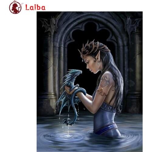 Diamond Embroidery Sexy elf girl, dragon Picture Of Diamond Painting Full Square round drill Mosaic Cross Stitch Wall Art