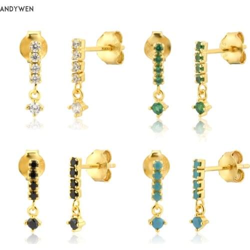 ANDYWEN 925 Sterling Silver Colorful Charm Zircon Stud Earring Piercing Pendinte Luxury Ohrringe Jewelry 2020 Rock Punk Party