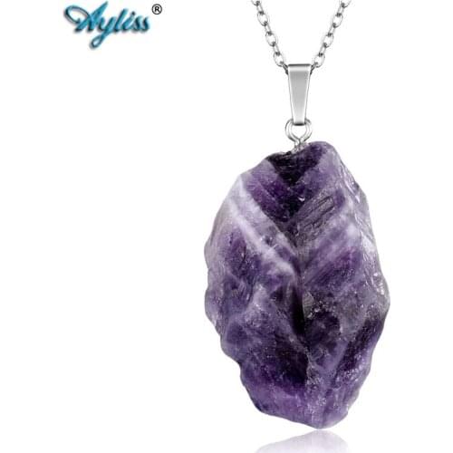 Ayliss Natural Quartz Crystal Pendant Reiki Healing Purple Bead Irregular Natural Stones Pendant Necklace Jewelry