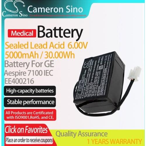 CameronSino Battery for GE Aespire 7100 IEC Ventilator Display fits EE400216 Medical Replacement battery 5000mAh/30.00Wh 6.00V