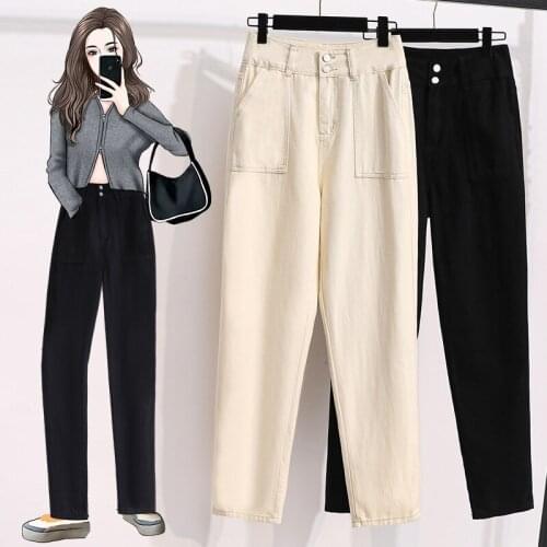 Black Plus Large Size Oversize Korean Vintage Autumn WomenS Clothing High Waist Trousers Fashion Jeans Pants For Girls