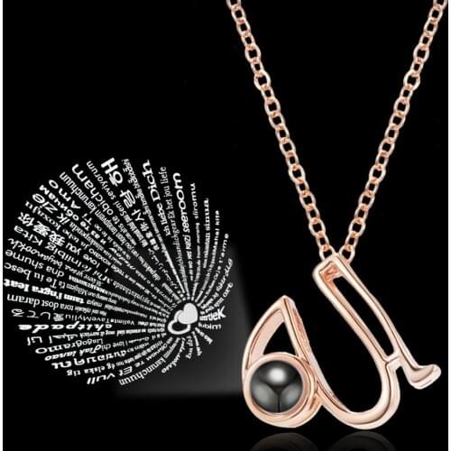 RoseGold 100 Languages ​​I Love You Projection Pendant Necklace Women Female Jewelry A-Z Letters Necklaces Valentines Day Gift