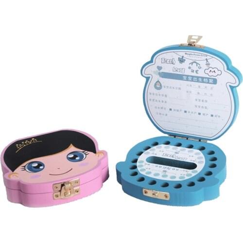 Color Wooden Baby Tooth Box Spanish English Boy Girl Organizer Milk Teeth Storage Collect Teeth Umbilica Save for Newborn Gifts