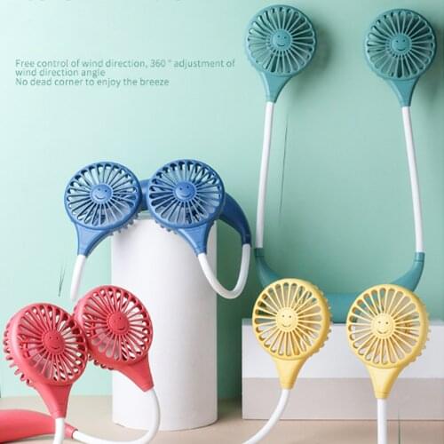 Colorful LED lamp head mounted portable fan USB Rechargeable aromatherapy fan Lazy hanging neck fan 1200mah battery