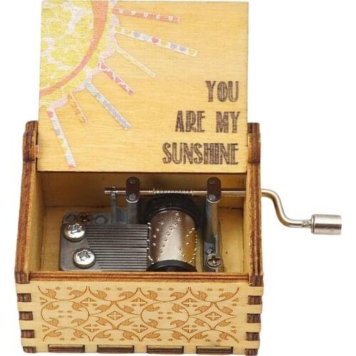 You are My Sunshine Wood Music Box,Hand Cranked Laser Engraved Vintage Musical Boxes Case Gifts for Birthday/Christmas/Valentine