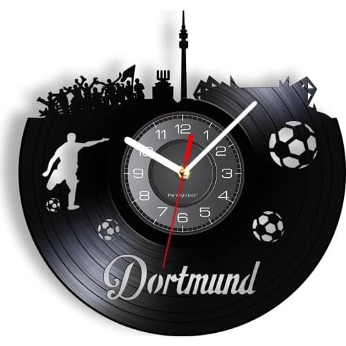 Germany Dortmund Football Team Laser Cut Longplay Wall Clock Soccer Match Sport Stadium LED Lighting Wall Watch Best Fans' Gift