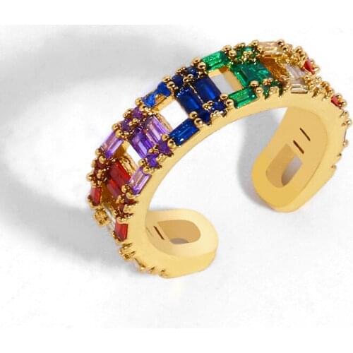 Hot Sale Rainbow Circle Ladies Colorful Zircon Ring Micro Inlaid Jewelry European And American Style Geometric Opening Jewelry