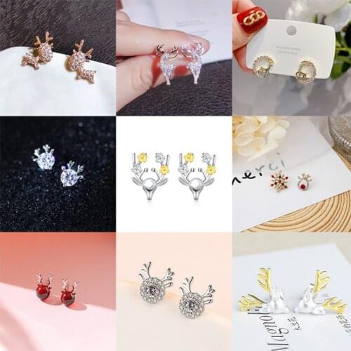 Creative Christmas Ornaments Stylish Crystal Earrings Elk Deer Stud Women Fashion Jewelry Eardrop Gifts Christmas Ornaments
